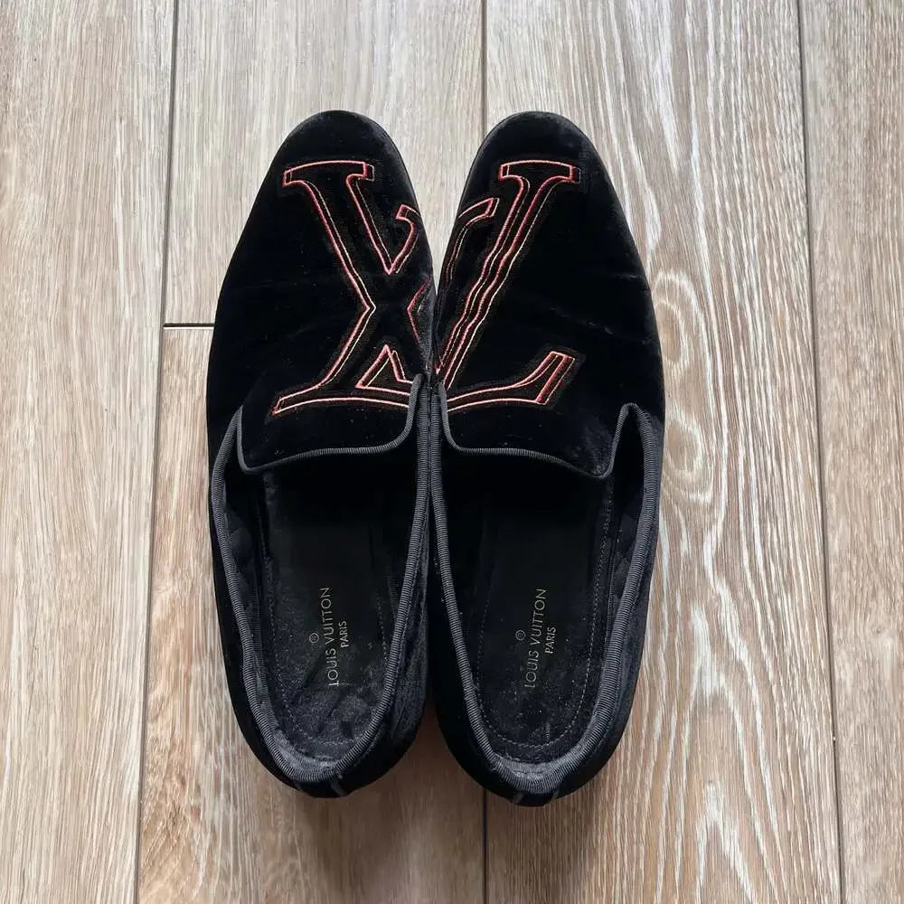 Louis Vuitton Black Velvet Loafer Embroidered LV Louis Vuitton LV Monogram Velvet Loafers - Black Loafers  main image 3